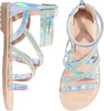 Girls Flat Sandals Princess Open Toe Strappy Sandals Zipper Gladiator Flats Sandal with Adjustable Strap Summer Flat Shoes