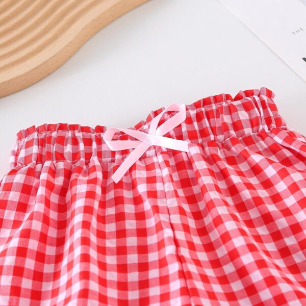 ZZLBUF Toddler Baby Girls Clothes Tie-up Puff Sleeve Plaid Shirt Tops Pants Shorts 2Pcs Outfits Cute Summer Short Set - Image 6