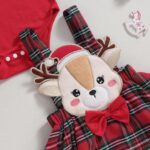 Toddler Baby Girls Christmas Outfit Long Sleeve Romper Elk Embroidery Plaid A-Line Skirt Headband Set Winter Clothes - Image 6