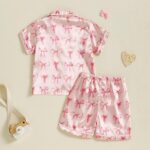 MAHUAOYIXI Toddler Kids Girls Summer Satin Pajamas Outfits Short Sleeve Watermelon Print Lapel Button Down Shirts Top with Elastic Waist Shorts Sets 2Pcs Sleepwear - Image 3