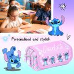 Disney Stitch Personalised Pencil Case, Purple Cute Personalised School Pencil case for Girls, 2 Large Compartments Stationery Pouch - Image 2