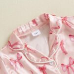 MAHUAOYIXI Toddler Kids Girls Summer Satin Pajamas Outfits Short Sleeve Watermelon Print Lapel Button Down Shirts Top with Elastic Waist Shorts Sets 2Pcs Sleepwear - Image 4