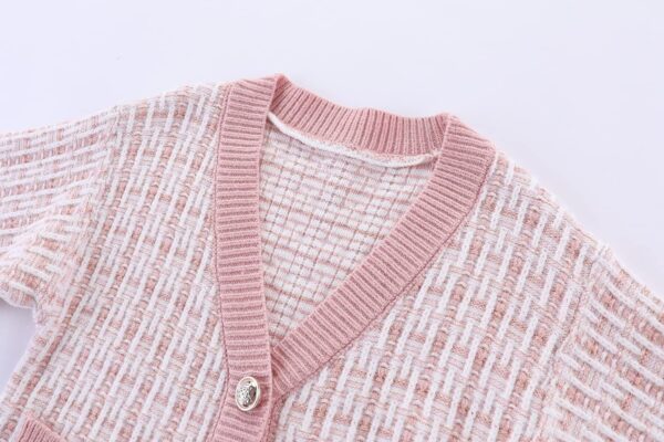 Mud Kingdom Girls Outfit Cable Knit Button Down Sweater Cardigan A-line Skirt Plaid 2-Piece Set - Image 5