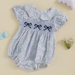 Infant Baby Girls Romper Bowknot Embroidered Floral Doll Collar Short Sleeve Jumpsuits Summer Clothes - Image 3