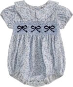 Infant Baby Girls Romper Bowknot Embroidered Floral Doll Collar Short Sleeve Jumpsuits Summer Clothes