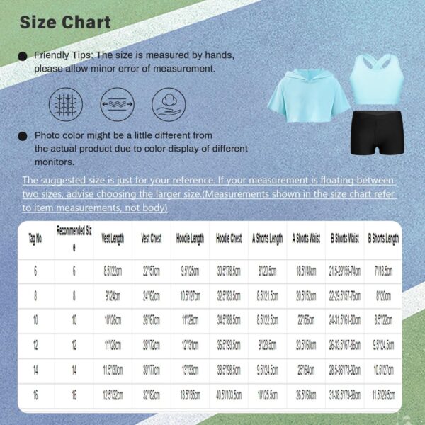 CHICTRY Kid Girls 3 Pieces Dance Outfit Gymnastics Hooded Crop Top Sleeveless Camisole and Shorts Set Tracksuit - Image 5