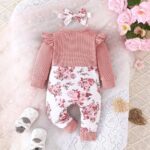 Similotey Baby Girl Romper Floral Print with Bow Long Sleeve Baby Girl One Piece Outfit - Image 7