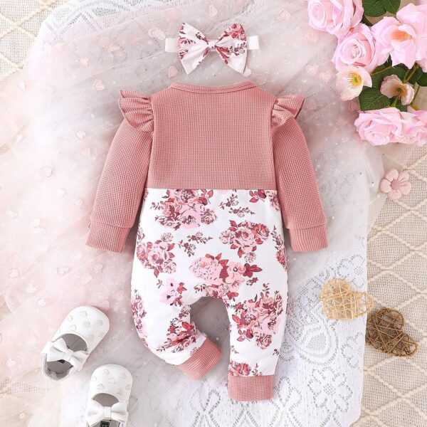 Similotey Baby Girl Romper Floral Print with Bow Long Sleeve Baby Girl One Piece Outfit - Image 7