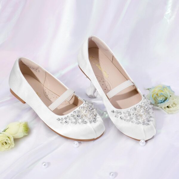 DREAM PAIRS Girls Mary Jane Ballerina Pearl Flat Dress Party Shoes - Image 3