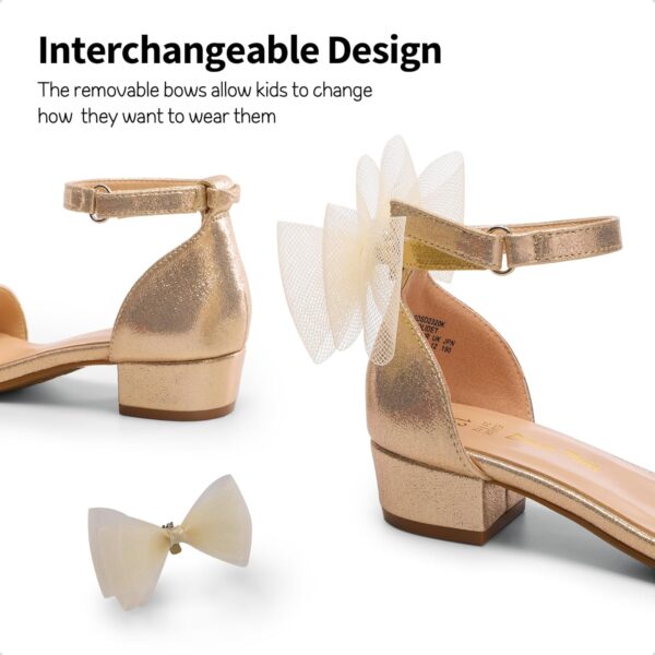 DREAM PAIRS Girls Sandals Low Heel Dress Pump Ankle Strap Interchangeable Bow Flower Wedding Party Shoes for Little Kid/Big Kid - Image 3