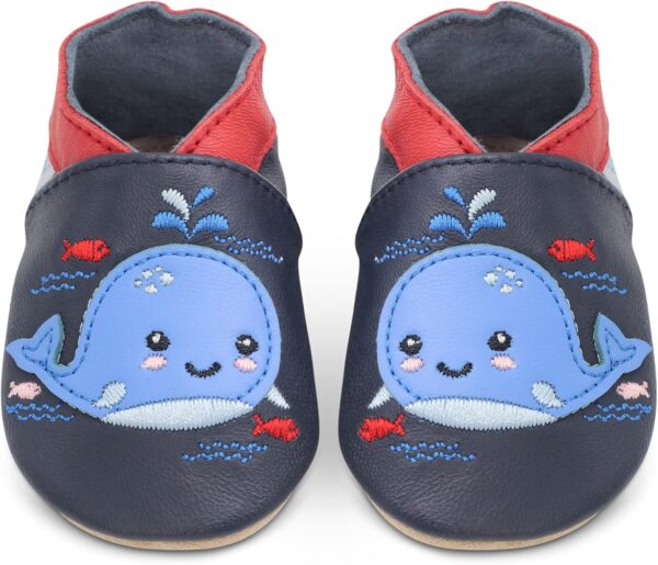 Dotty Fish Soft Leather Baby and Toddler Barefoot Shoes for Boys and Girls. Non-Slip Suede Soles. Animal Designs. 0-6 Months - 4-5 Years - Image 2