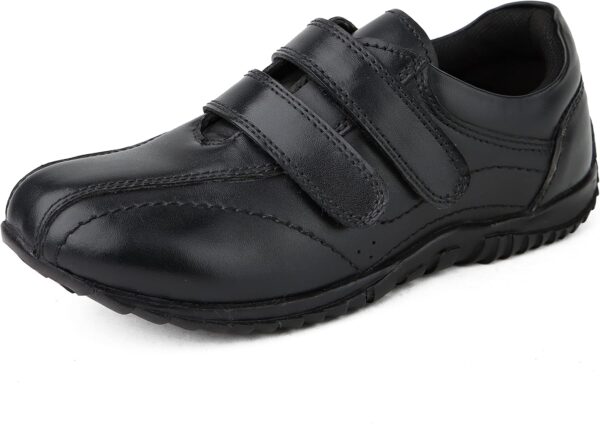 Boys Girls School Shoes Black Leather Easy Touch Fasten Shoes for Kids - Image 2