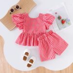 ZZLBUF Toddler Baby Girls Clothes Tie-up Puff Sleeve Plaid Shirt Tops Pants Shorts 2Pcs Outfits Cute Summer Short Set - Image 3