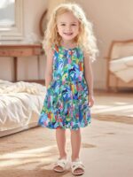 Girls Summer Dresses Unicorn Butterfly Floral Rainbow Casual Dress Polyester Shirt Short Sleeve Sleeveless Dress for Kids Age 2-8 Years Old - Image 2