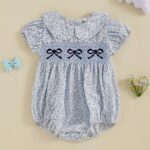 Infant Baby Girls Romper Bowknot Embroidered Floral Doll Collar Short Sleeve Jumpsuits Summer Clothes - Image 2