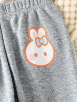 Baby Girl Cotton Pants with Cute Bunny Print for Little Girl Trousers Pack of 3 - Image 6