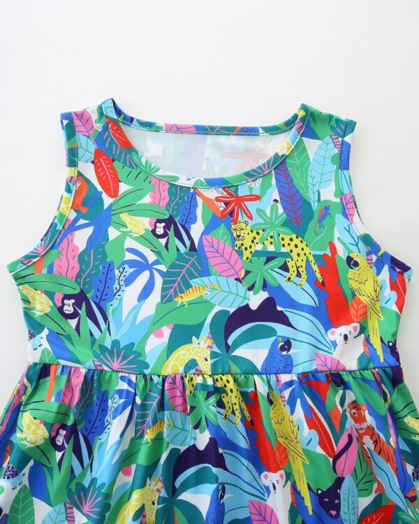 Girls Summer Dresses Unicorn Butterfly Floral Rainbow Casual Dress Polyester Shirt Short Sleeve Sleeveless Dress for Kids Age 2-8 Years Old - Image 3