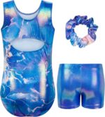 JiAmy Gymnastics Leotards for Girls with Shorts Set, 3Pcs Kids Gymnastics Athletic Outfit, Sleeveless Ballet Dancewear for Kids 3-12 Years - Image 2