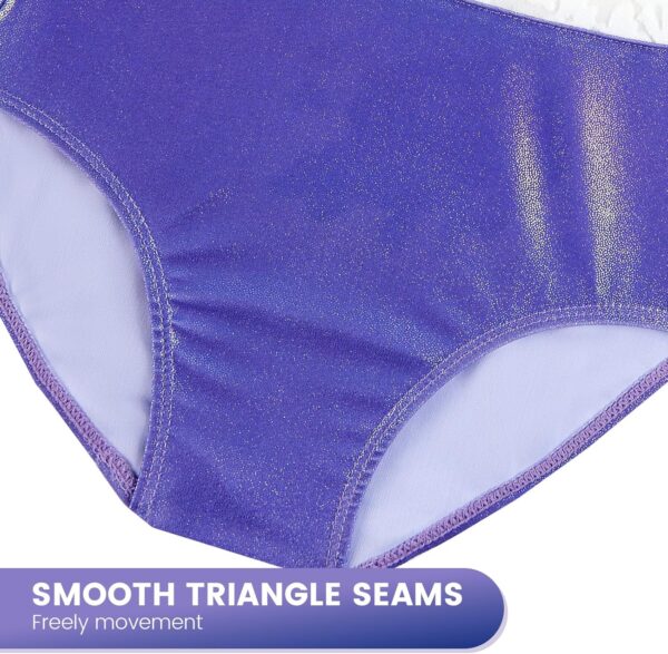 JiAmy Gymnastics Leotards for Girls with Shorts Scrunchie Rhinestones Printed Splice Flocking Shiny Kids Gymnastics Outfits for 3-12 Years - Image 4