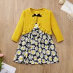 Naiyafly Baby Girl Dress With Cardigan Clothes Set Toddler Girls Long Sleeve Bow Button Cardigan + Sundress Suit Kids Knitted Cropped Sweaters Tops Dress 2 Piece Outfits 1-5 Years - Image 2