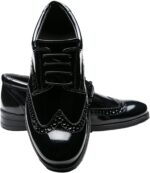 Boys’ Patent Derby Dress Shoes, Wingtip Brogue Lace-Up Wedding Prom Formal Footwear - Image 4