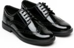Boys’ Patent Derby Dress Shoes, Wingtip Brogue Lace-Up Wedding Prom Formal Footwear - Image 3