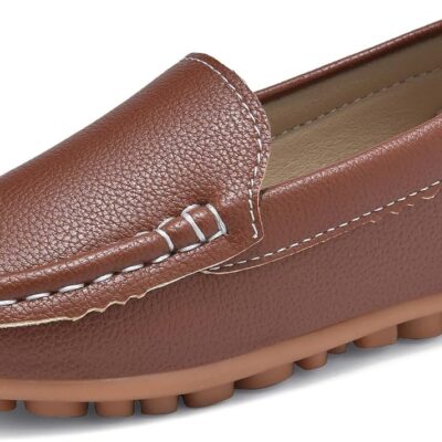 Kids Faux Leather Loafers Boys Girls Slip On Moccasins Boat Shoes