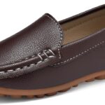 Kids Faux Leather Loafers Boys Girls Slip On Moccasins Boat Shoes
