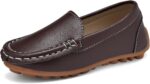 Kids Faux Leather Loafers Boys Girls Slip On Moccasins Boat Shoes