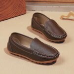 Kids Faux Leather Loafers Boys Girls Slip On Moccasins Boat Shoes - Image 2