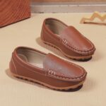 Kids Faux Leather Loafers Boys Girls Slip On Moccasins Boat Shoes - Image 2